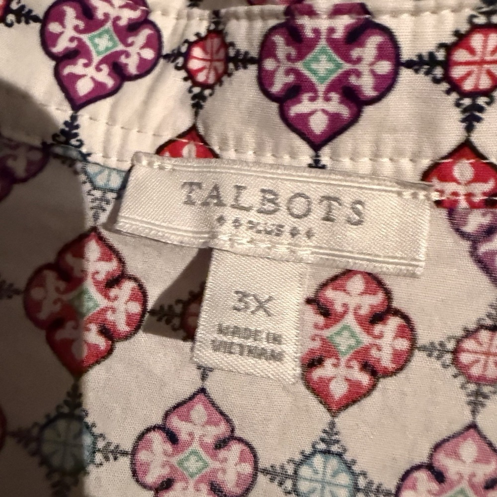 Talbots 3X Plus Size Button Down Lightweight Geometric Preppy Boho Chic - Picture 4 of 5